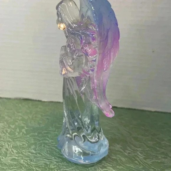 Translucent and satin pressed glass Angel Figurine with Pink and Blue Wings - Picture 4 of 4